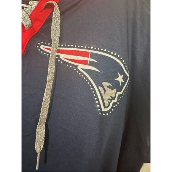 Fanatics NFL New England Patriots Blue and Red Women’s Lace Up Jersey Tee - Picture 4 of 5